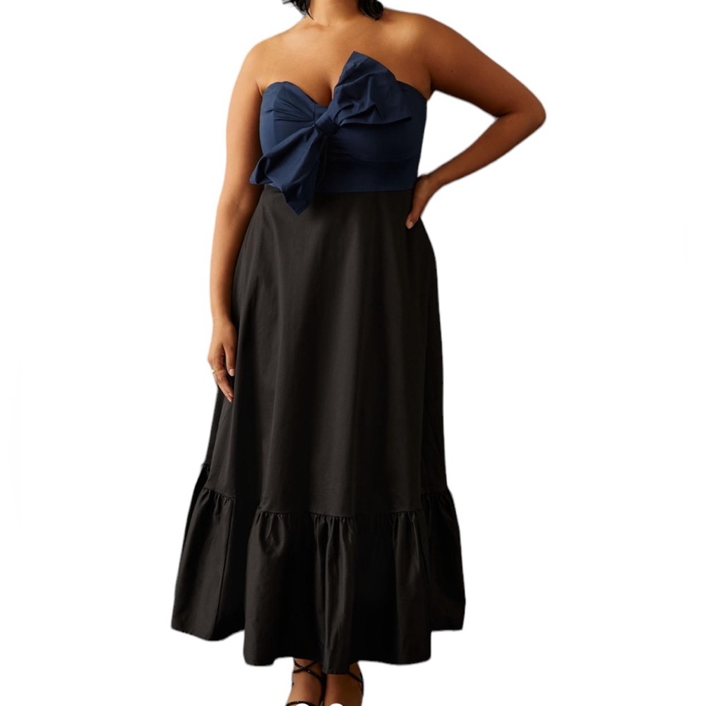 Anthropologie Hutch Bow-Tie Tiered Two Toned Romantic Maxi Dress Navy Black NWT